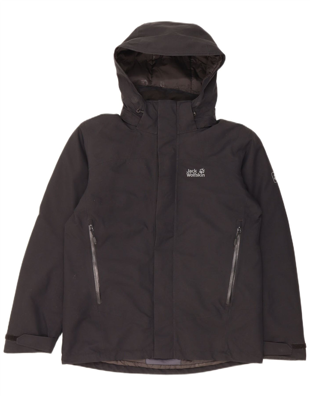Jack Wolfskin pentru bărbați jachetă de vânt cu glugă, UK 34, poliester negru mic