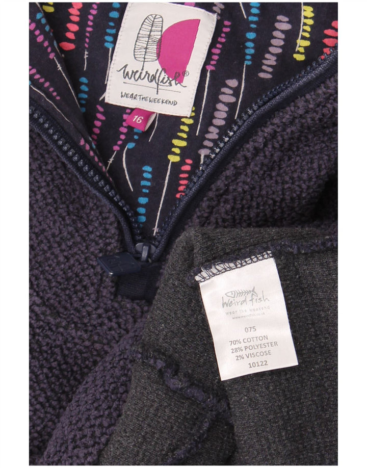 Pulover pentru femei Weird Fish, cu fermoar, cu gât, UK 16, mare, bleumarin, bumbac