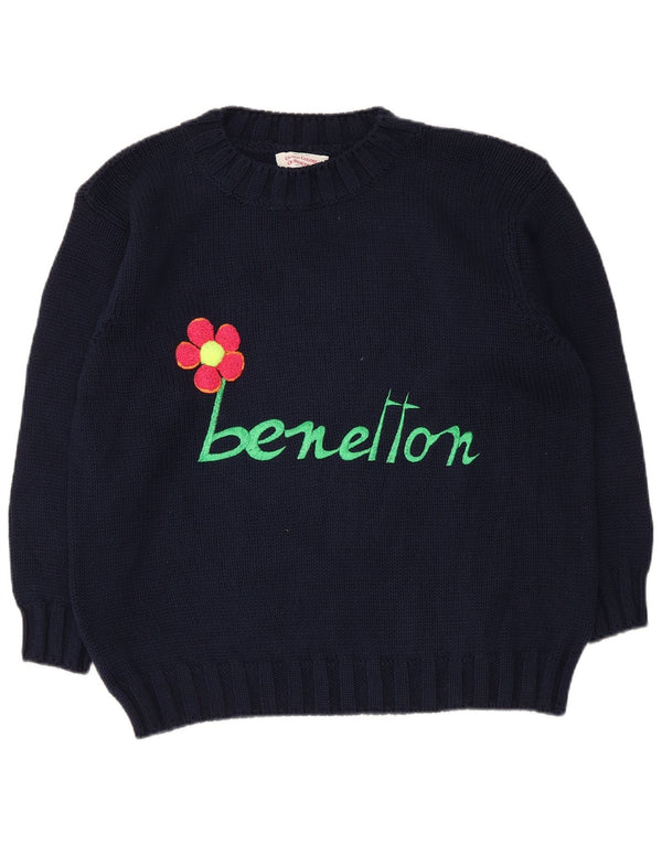 Pulover Benetton pentru damă cu gât roșu IT 42 Medium Bleumarin Floral