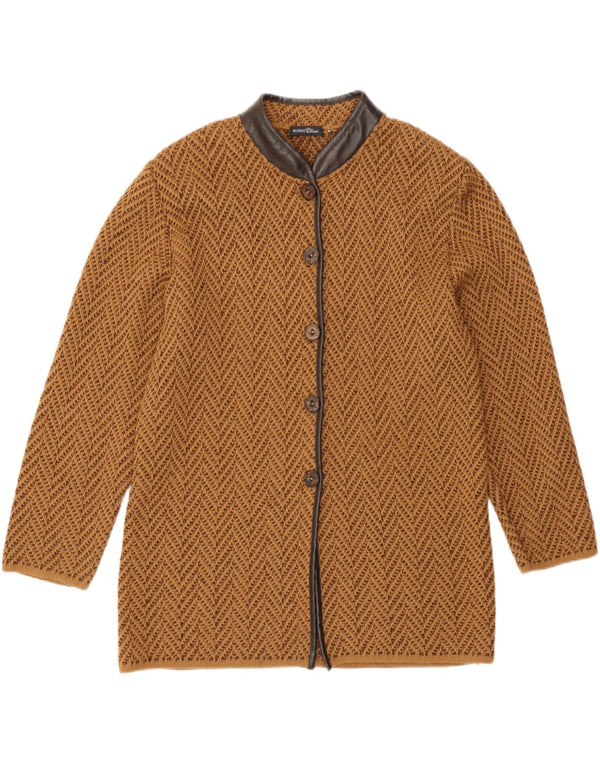 Pulover Cardigan Vintage pentru Damă UK 14 Maro Mediu Lână Chevron