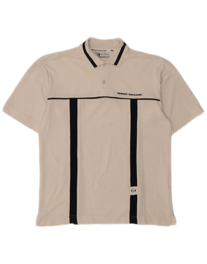 Cămașă polo Sergio Tacchini pentru bărbați, bumbac alb, bloc de culoare