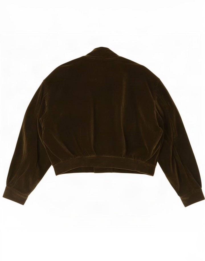 Jachetă bomber din catifea deschisă vintage pentru femei UK 12 Medium Khaki
