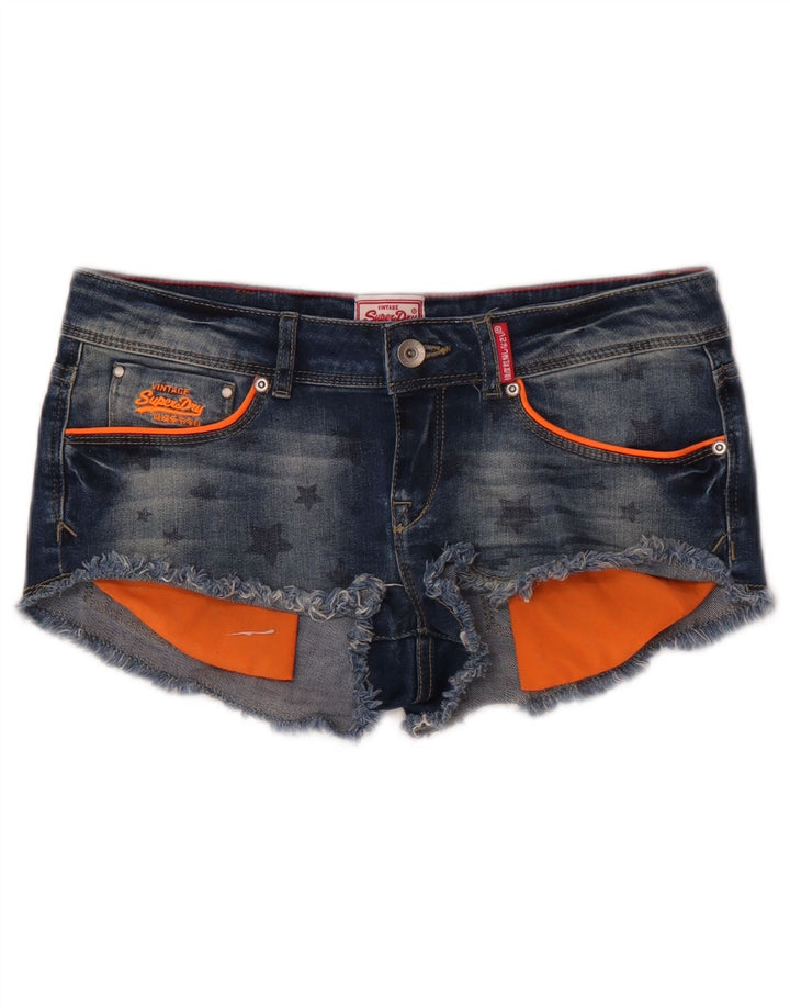 Pantaloni caldi din denim grafic Superdry pentru femei W28 Medium Bleumarin Geometric