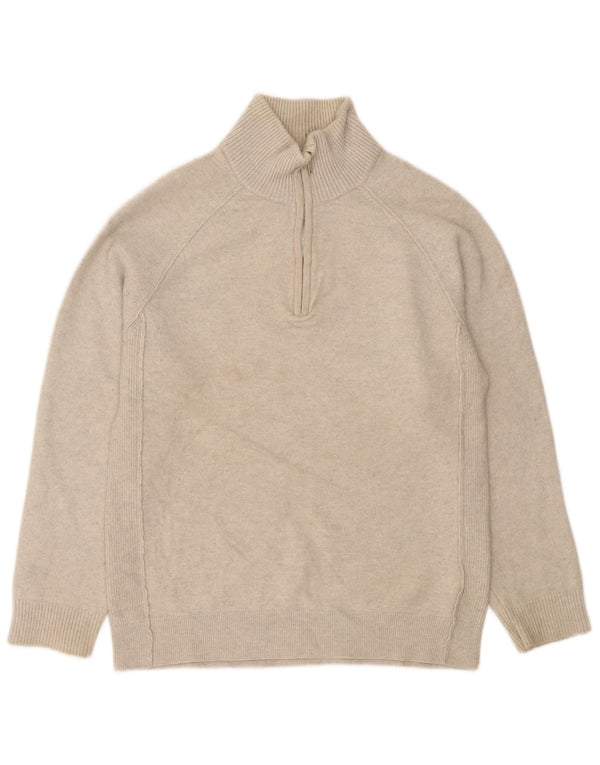 Pulover pentru femei Reiss, cu fermoar, cu gât, UK 18 XL, bej, lână cu pete