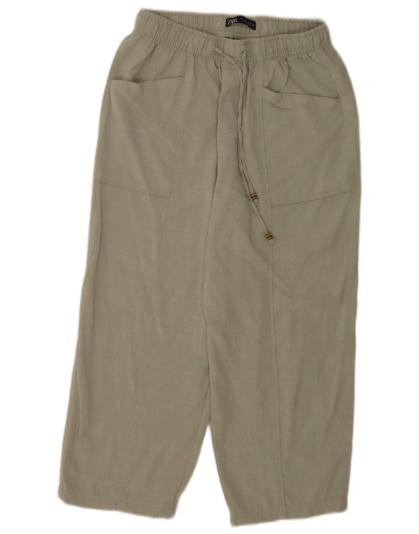 Pantaloni decupați pentru femei Zara, cu o formă lejeră, L28 L24, verde, viscoză