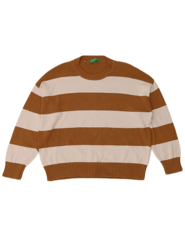 Pulover Benetton pentru femei cu decolteu rotund, cu dungi maro mici, UK 10