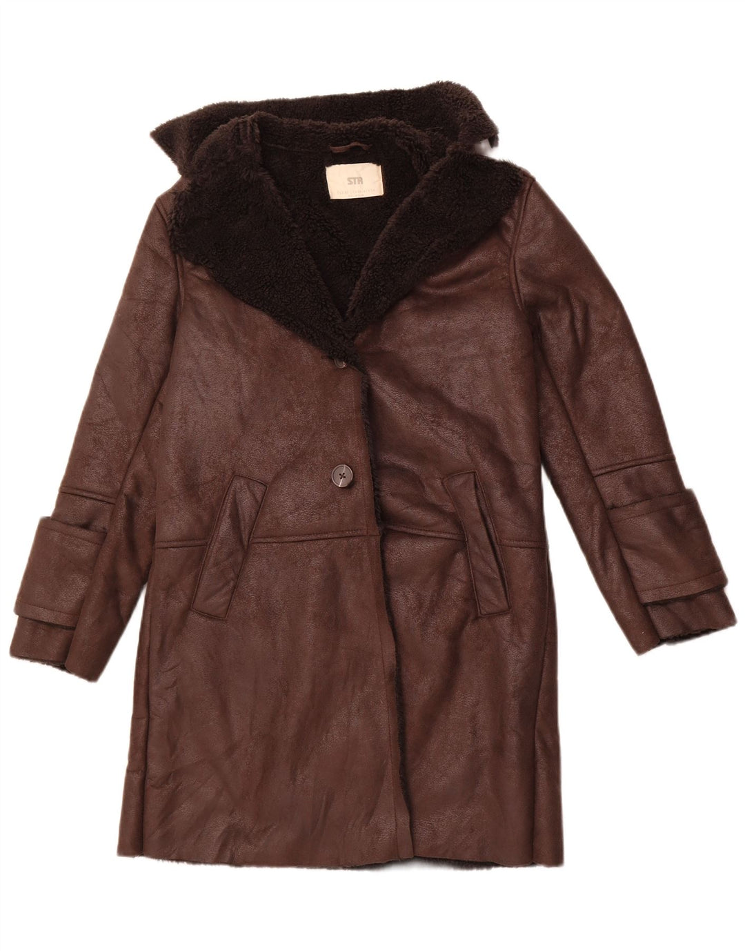 STRADIVARIUS Pardesiu Sherpa supradimensionat pentru femei UK 6 XS Poliester maro