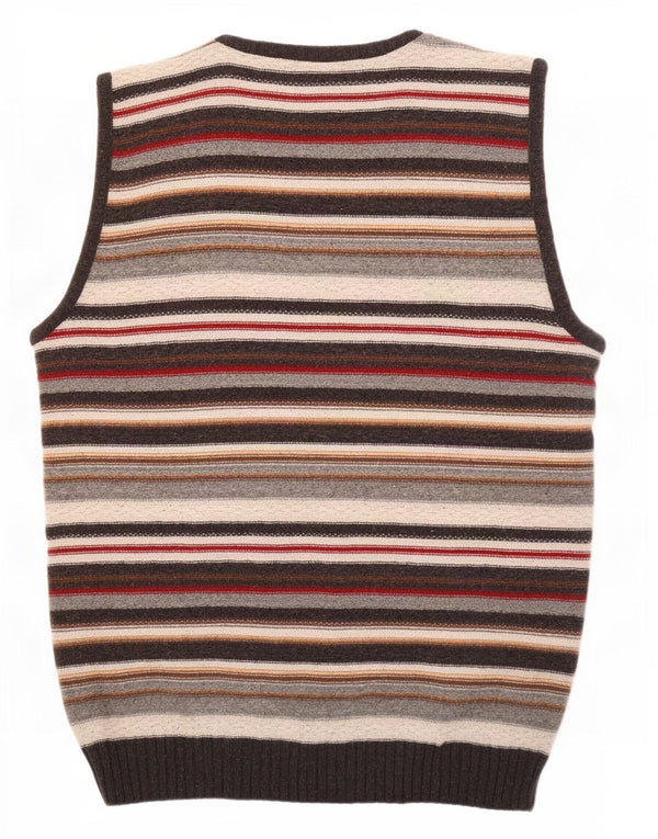 Cardigan Vintage fără mâneci pentru bărbați, lână cu dungi mari, multicolore
