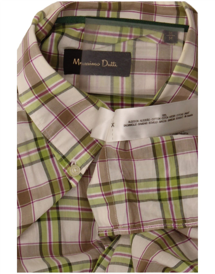 Cămașă Massimo Dutti pentru bărbați, bumbac cu carouri verde mediu