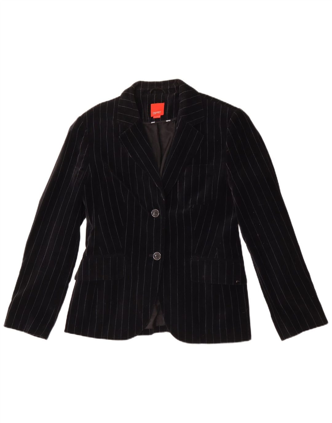 Sacou blazer din catifea pentru femei Esprit, cu 2 nasturi, UK 14, mare, negru, cu dungi