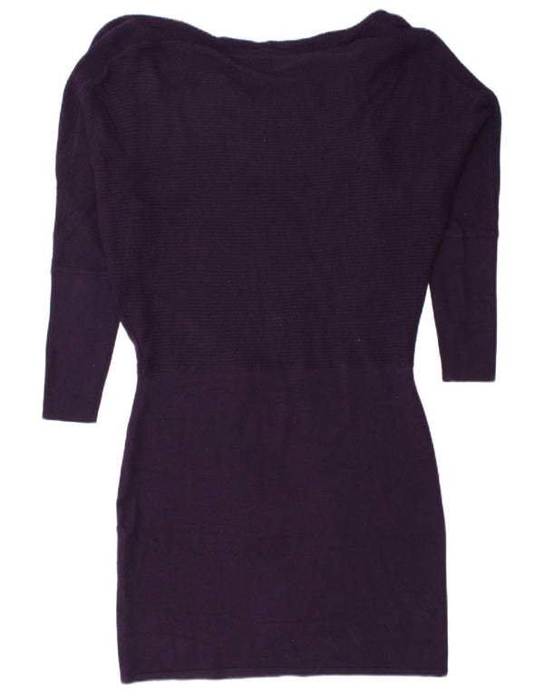 JIGSAW Rochie Jumper pentru femei cu mâneci 3/4 UK 14 Lână violet mediu