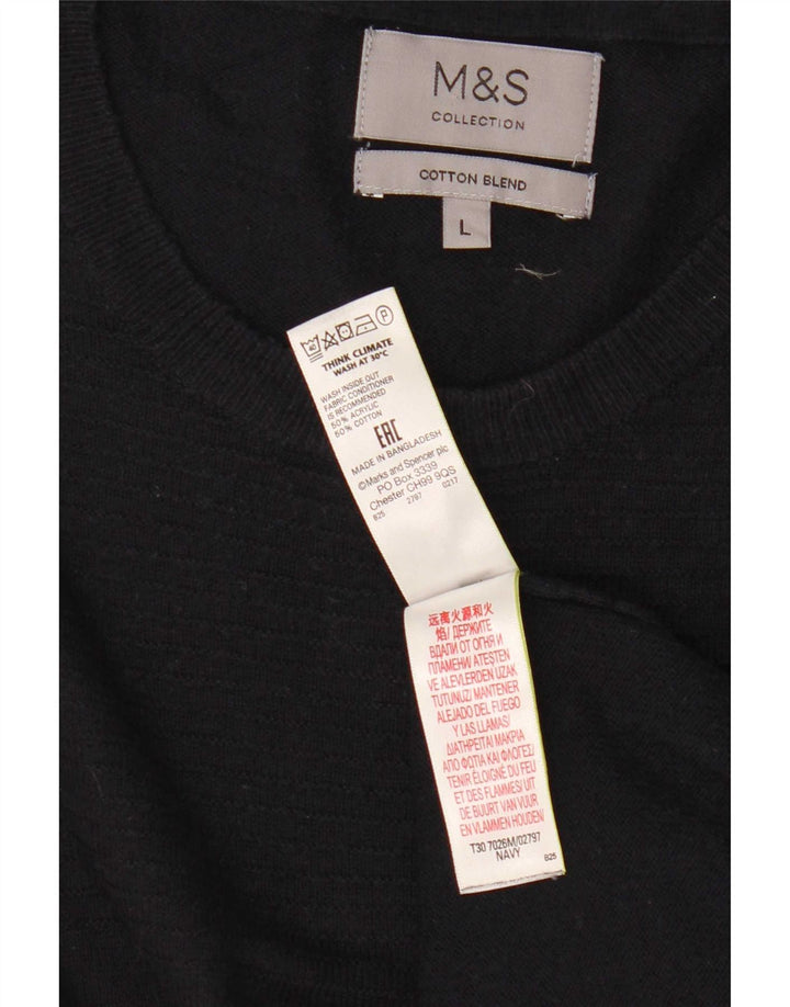Pulover pentru bărbați Marks & Spencer, cu gât roșu, mare, acrilic, albastru bleumarin