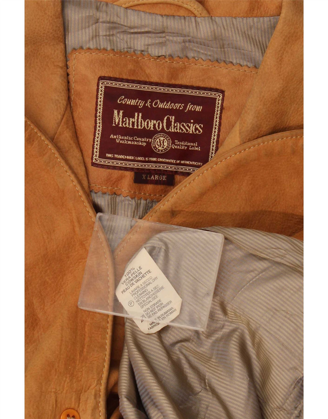 Jachetă pentru bărbați Marlboro Classics, din piele intoarsa, cu 3 nasturi, UK 42 XL, piele bej