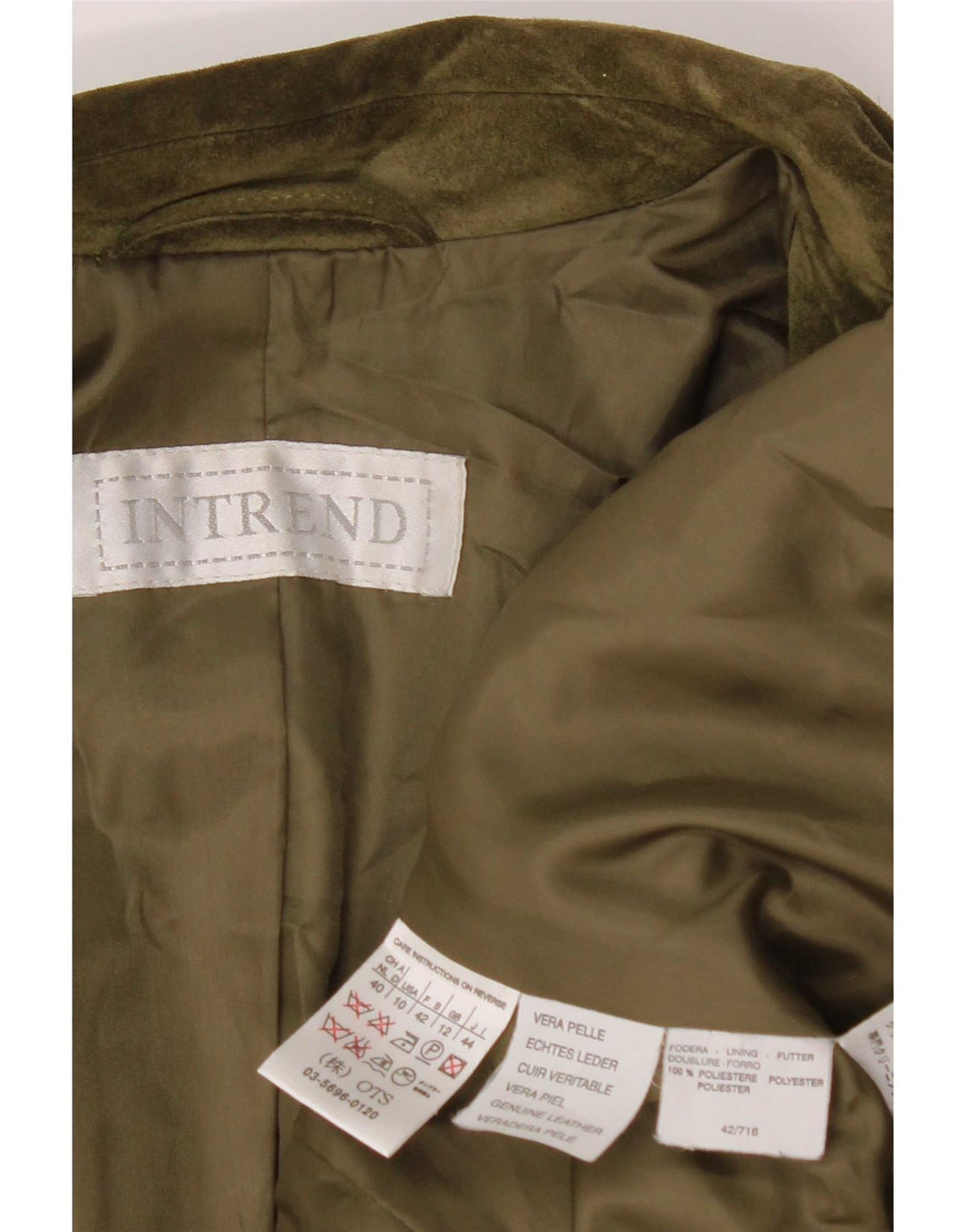 Jachetă pentru femei Intrend din piele intoarsa cu 3 nasturi UK 12 Medium Khaki Piele