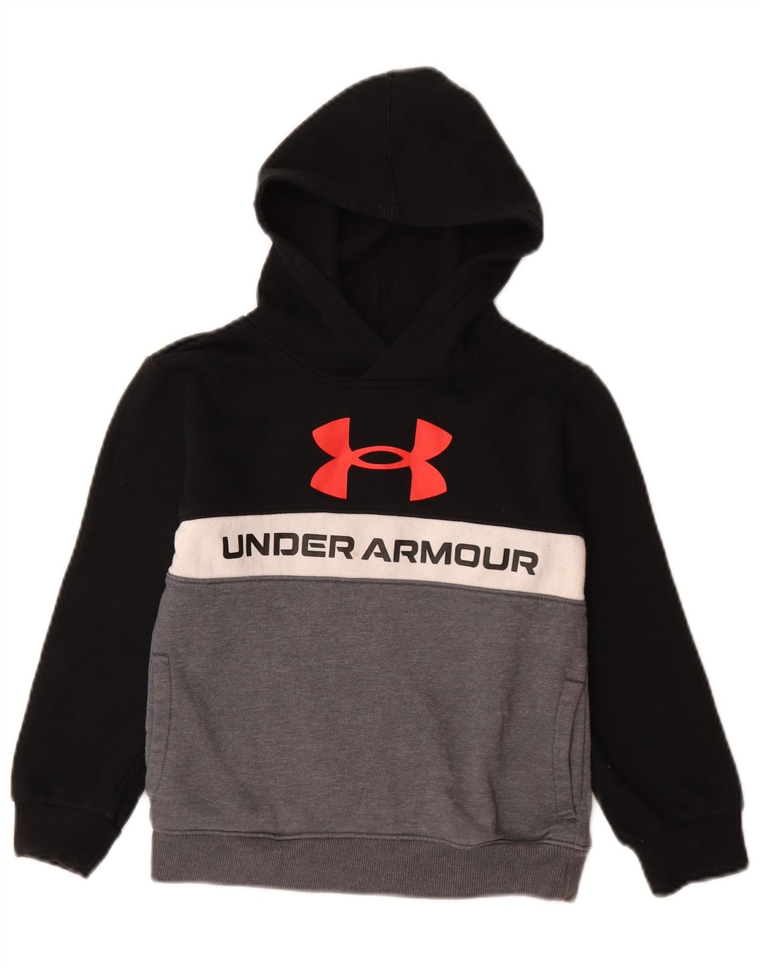 Pulover cu glugă grafic pentru băieți UNDER ARMOUR 6-7 ani, bumbac negru color bloc