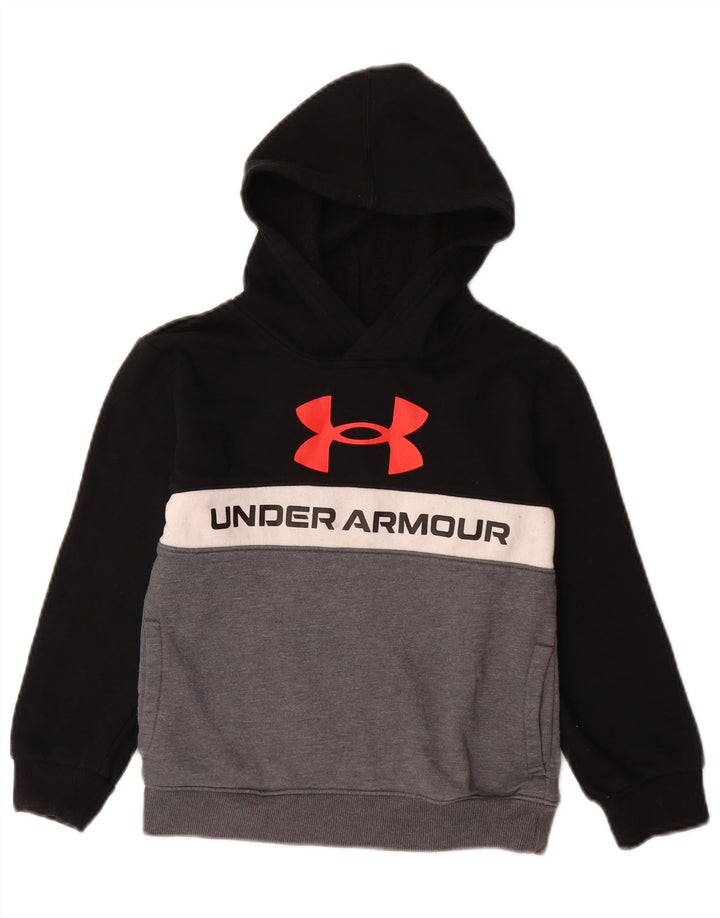 Pulover cu glugă grafic pentru băieți UNDER ARMOUR 6-7 ani, bumbac negru color bloc