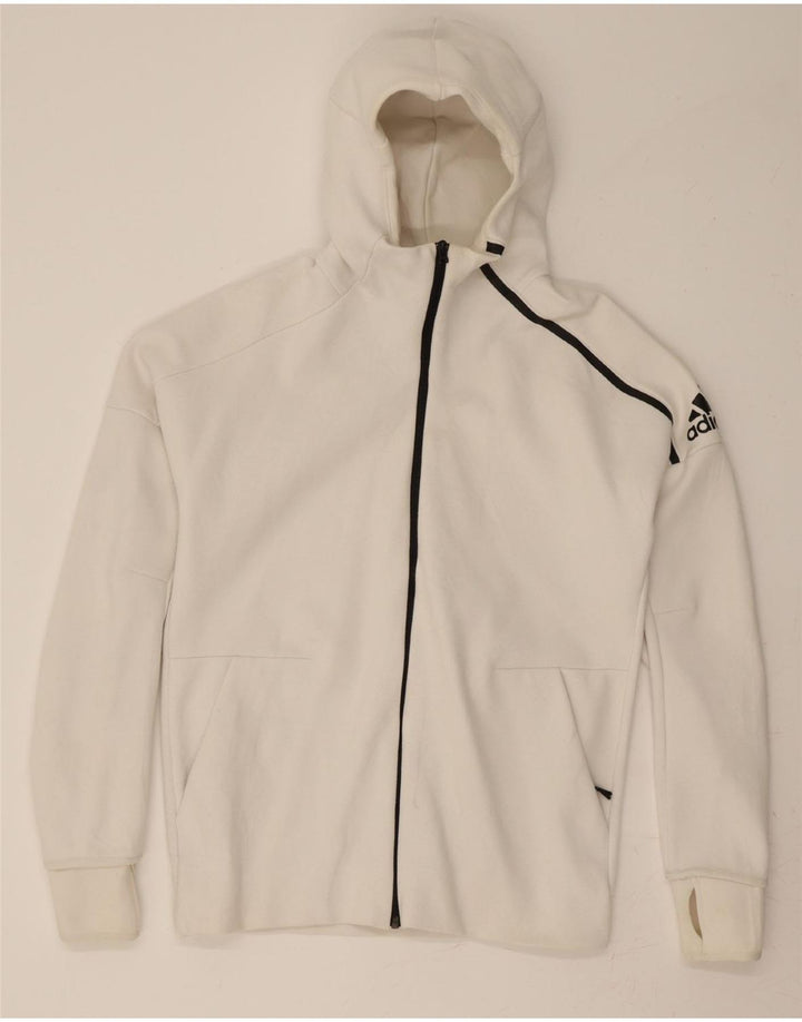 Pulover ADIDAS pentru bărbați, cu fermoar, bumbac alb mediu