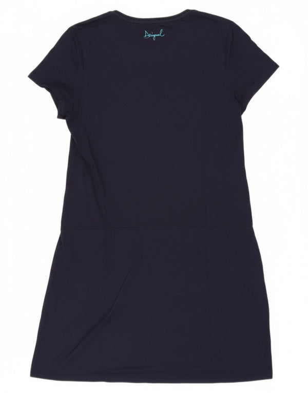 Desigual Womens Graphic T-Shirt Dress UK 18 XL Navy Blue Viscose