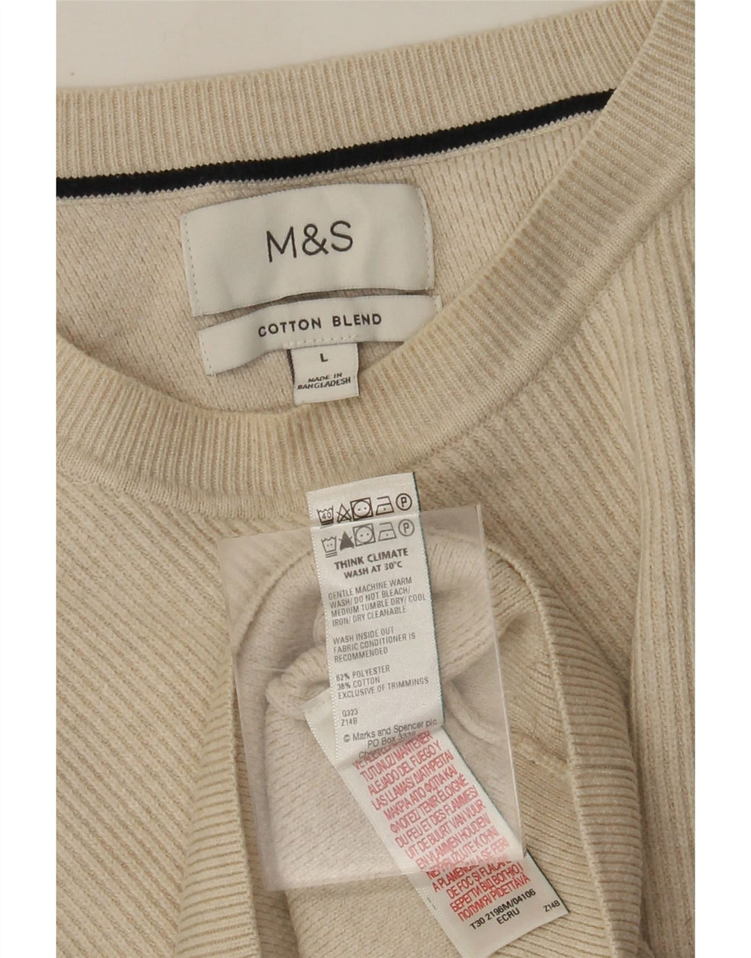 Pulover pentru bărbați Marks & Spencer cu gât roșu din poliester mare, bej