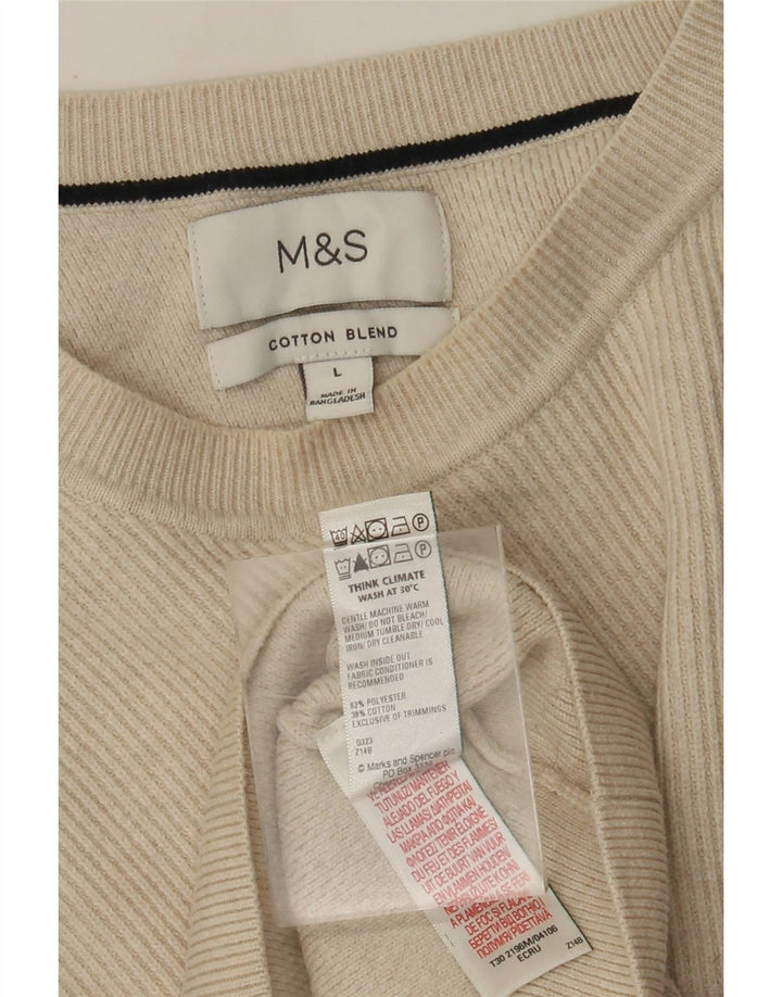 Pulover pentru bărbați Marks & Spencer cu gât roșu din poliester mare, bej