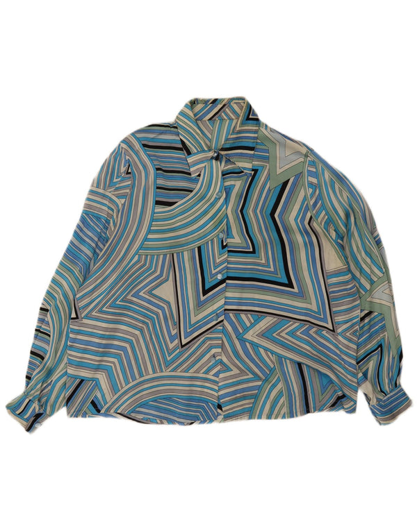 Cămașă Vintage pentru femei UK 20 2XL Albastru Geometric