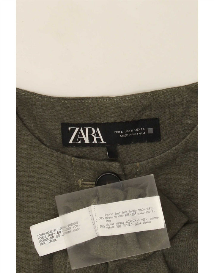 Jachetă Bolero supradimensionată pentru femei Zara UK 10 Small Khaki Linen