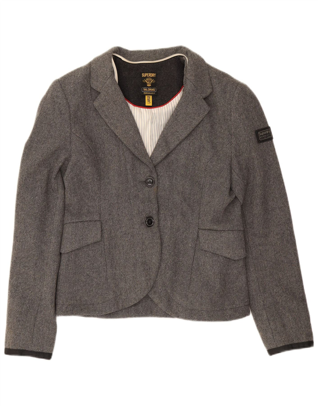 Blazer Superdry pentru femei cu 2 nasturi, UK 14, lână mare, gri