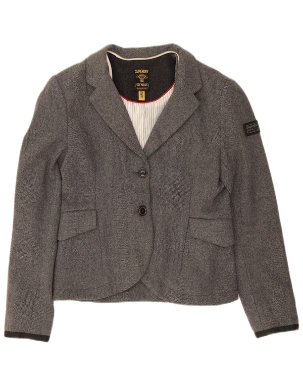 Blazer Superdry pentru femei cu 2 nasturi, UK 14, lână mare, gri