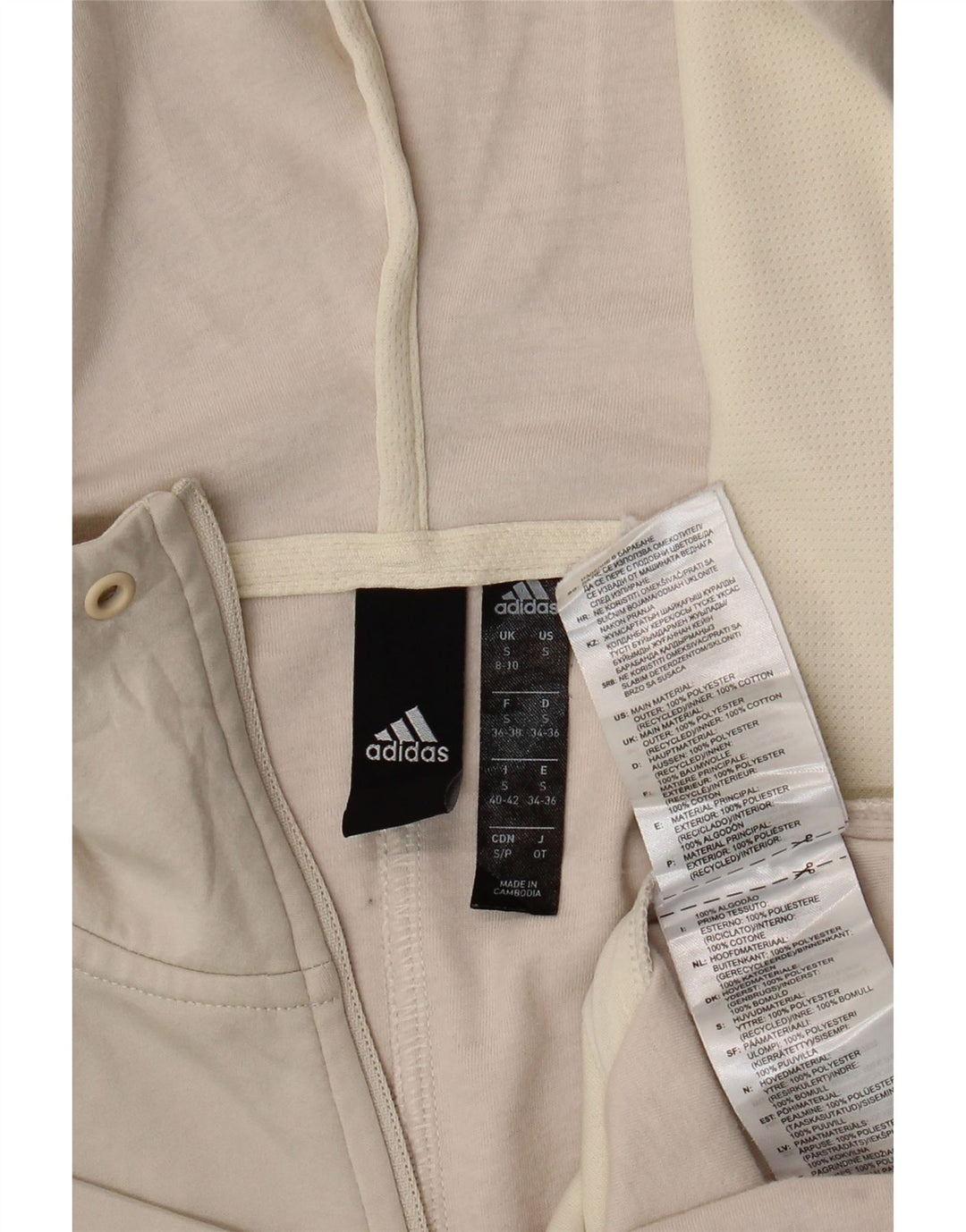 Pulover ADIDAS pentru femei, cu fermoar, UK 8/10, poliester alb mic