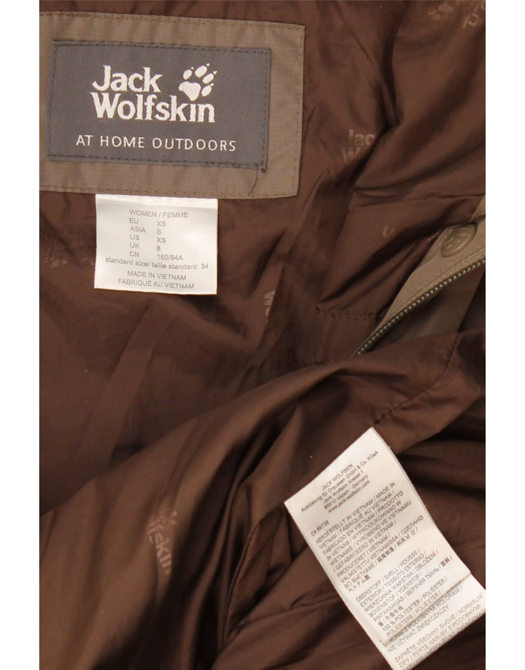 Jack Wolfskin Palton căptușit cu glugă pentru femei UK 8 Poliester maro mic