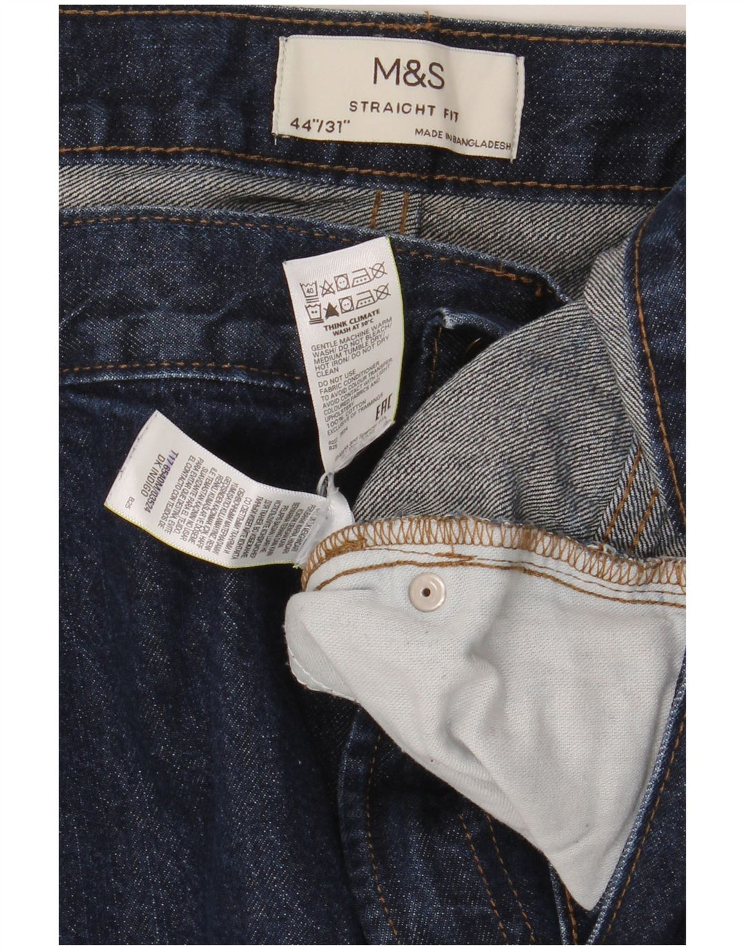 Blugi drepti pentru bărbați Marks & Spencer W44 L31 Bumbac bleumarin