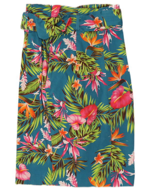 Guess Fusta dreaptă cu talie înaltă pentru femei UK 12 Medium W26 Blue Floral Bumbac