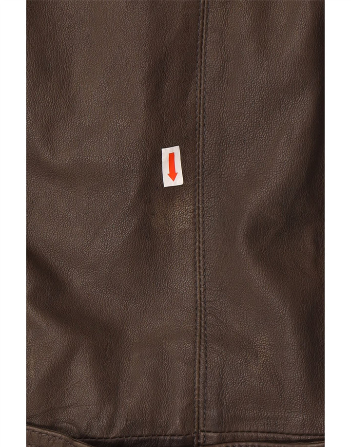 Palton militar din piele pentru femei ALBA MODA UK 20 2XL piele maro