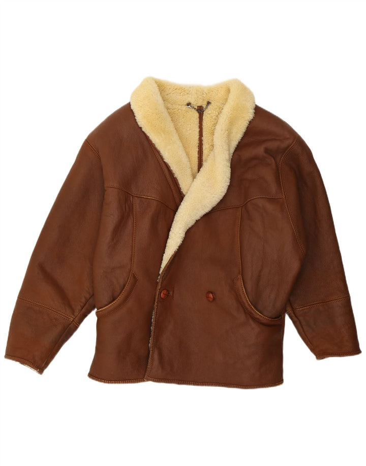 Jachetă din shearling vintage pentru bărbați, cu ajustare largă, IT 46 din piele maro mică