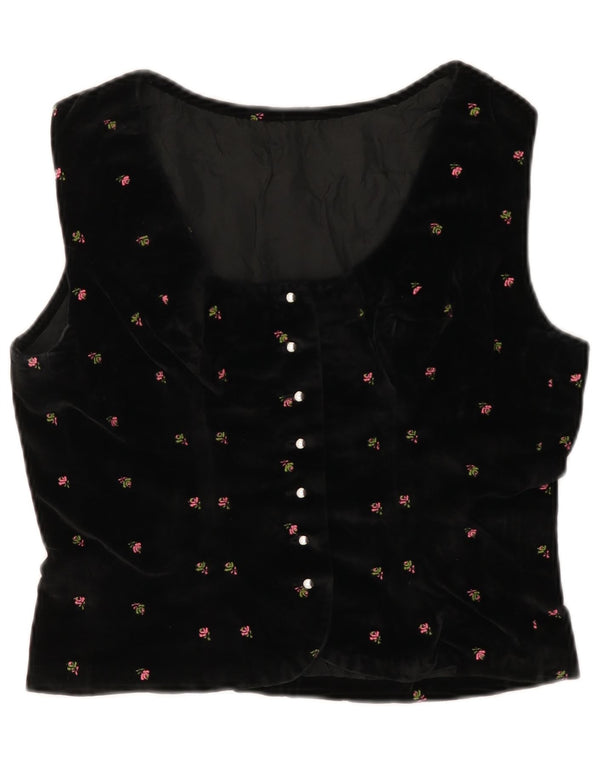 Vestă vintage pentru femei din catifea UK 10 Mic Negru Floral