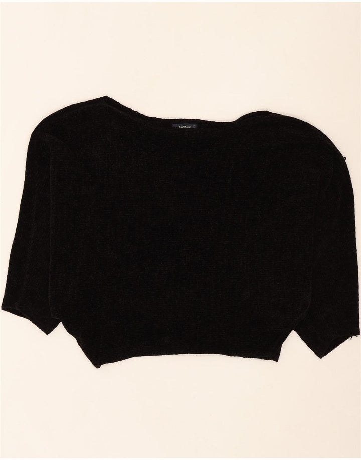 ZARA Womens Boat Neck Jumper Sweater UK 14 Medium Black Polyester Vintage Zara and Second-Hand Zara from Messina Hembry 