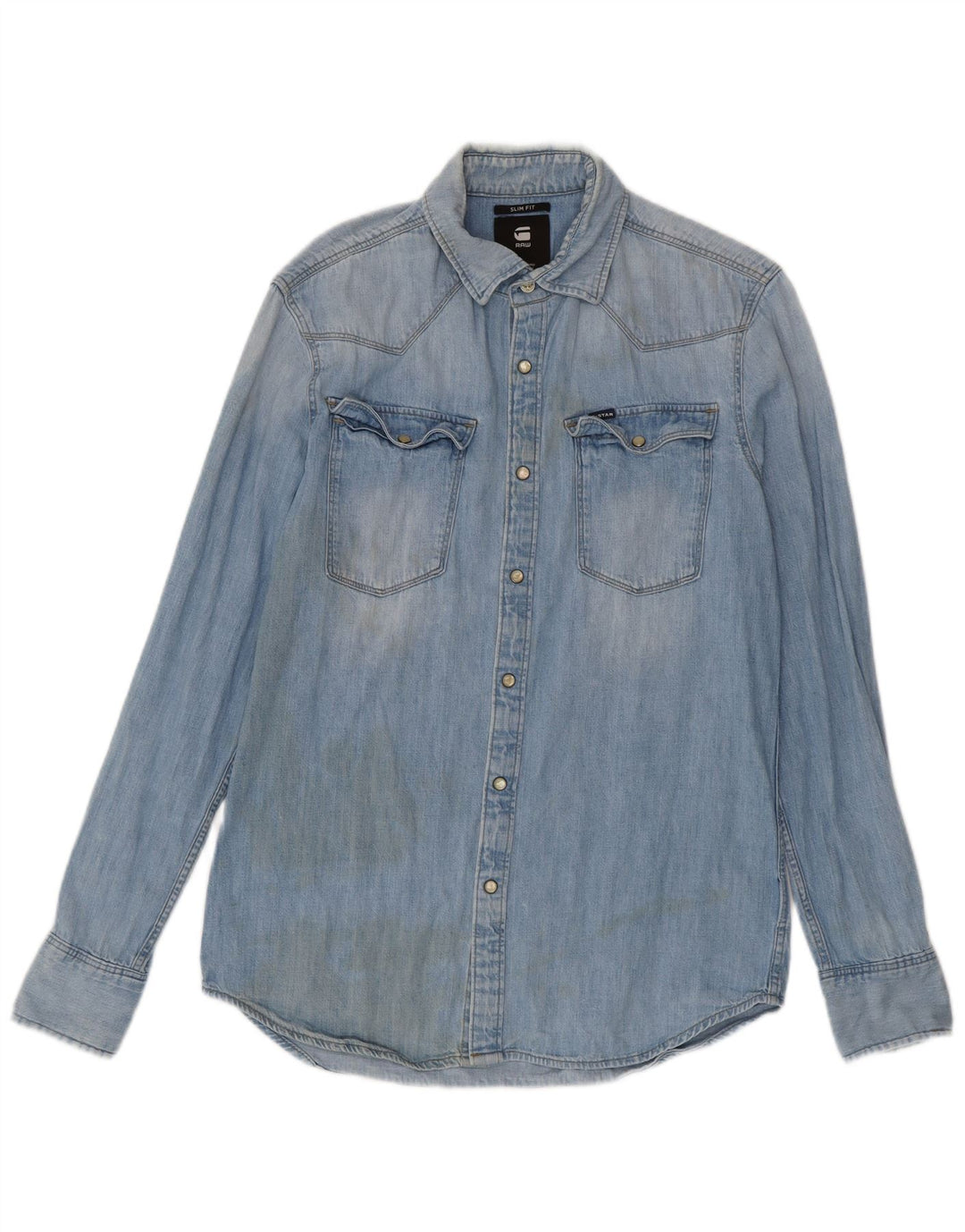 Cămașă G-Star pentru bărbați, slim fit, din denim, bumbac albastru mediu