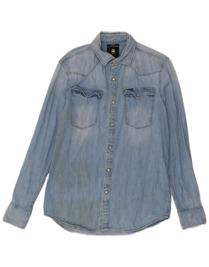 Cămașă G-Star pentru bărbați, slim fit, din denim, bumbac albastru mediu