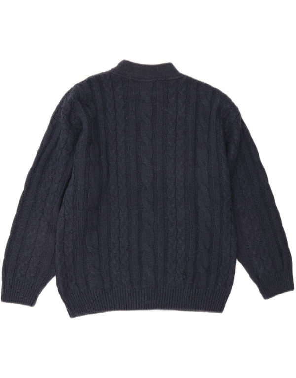 Pulover VINTAGE pentru femei cu decolteu triplu UK 18 XL bleumarin acrilic