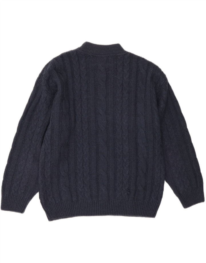 Pulover VINTAGE pentru femei cu decolteu triplu UK 18 XL bleumarin acrilic