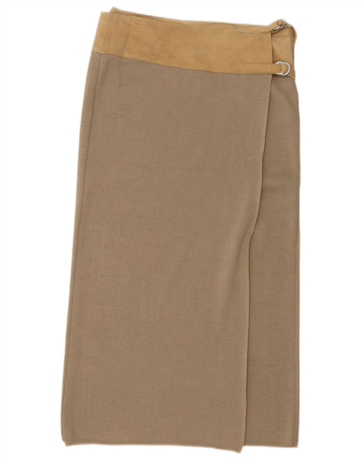 Fusta midi Benetton pentru femei, mare W32, lână color bloc de culoare bej