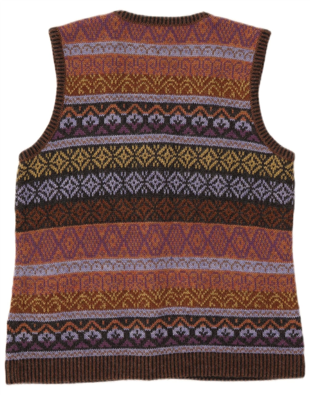 PETER HAHN Pulover cardigan fără mâneci pentru femei UK 16 Large Brown Fair Isle