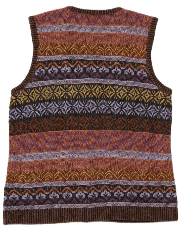 PETER HAHN Pulover cardigan fără mâneci pentru femei UK 16 Large Brown Fair Isle