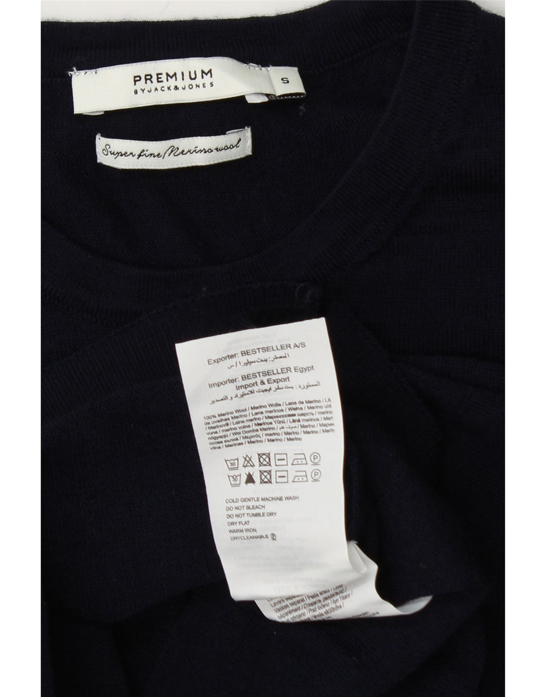 JACK & JONES Pulover pentru bărbați cu decolteu rotund din lână bleumarin mic