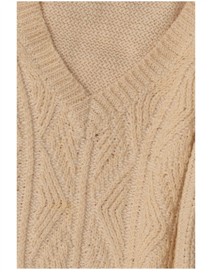 Pulover pentru femei Inis Meain cu decolteu în V UK 14 Medium Bej Argyle/Diamond