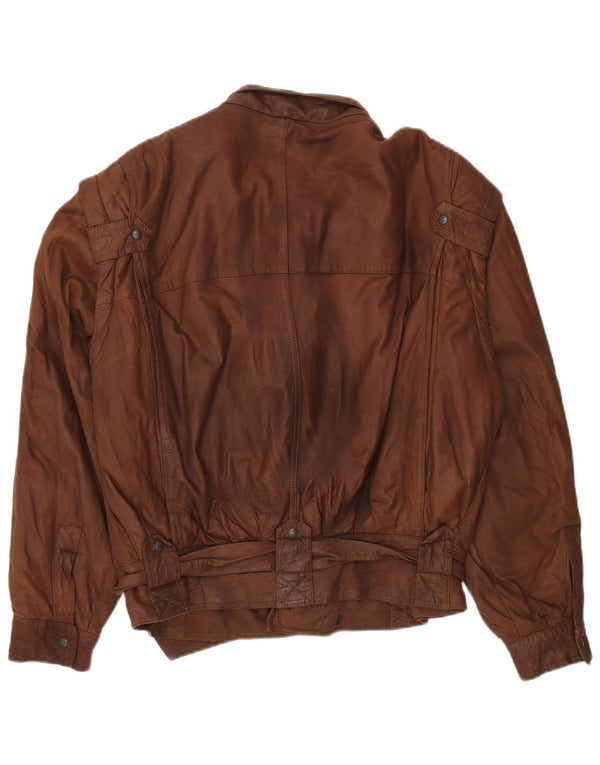 Vintage Mens Loose Fit Leather Jacket IT 48 Medium Brown Leather