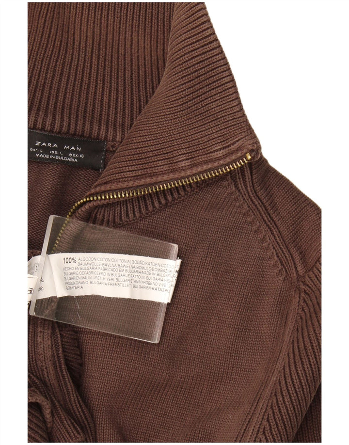 Pulover cardigan pentru bărbați Zara, mare, maro, bumbac