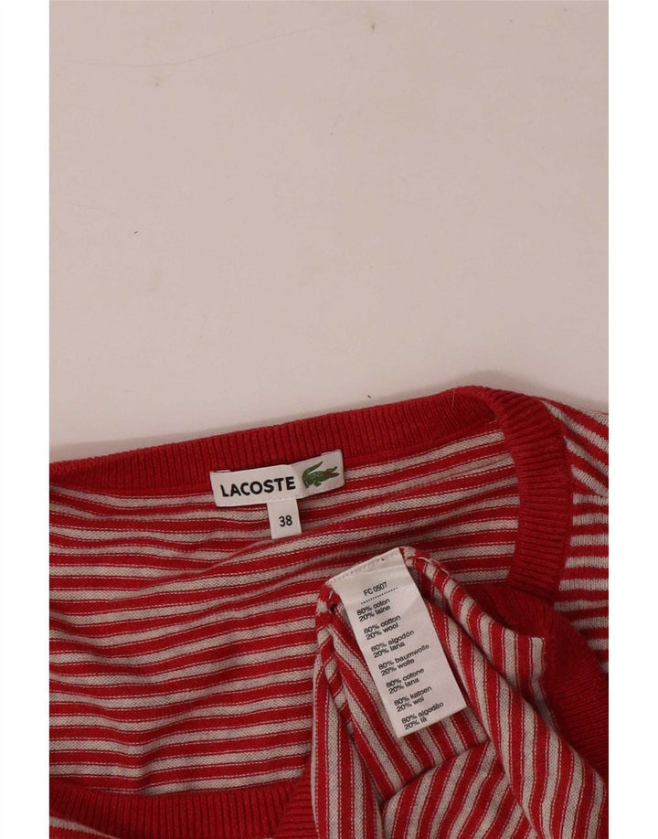 Pulover pentru damă Lacoste cu gât roșu, mărimea 38, cu dungi roșii medii