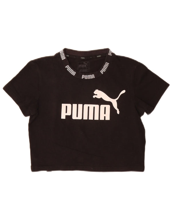Tricou crop grafic Puma pentru femei Top UK 10 Small Black Bumbac
