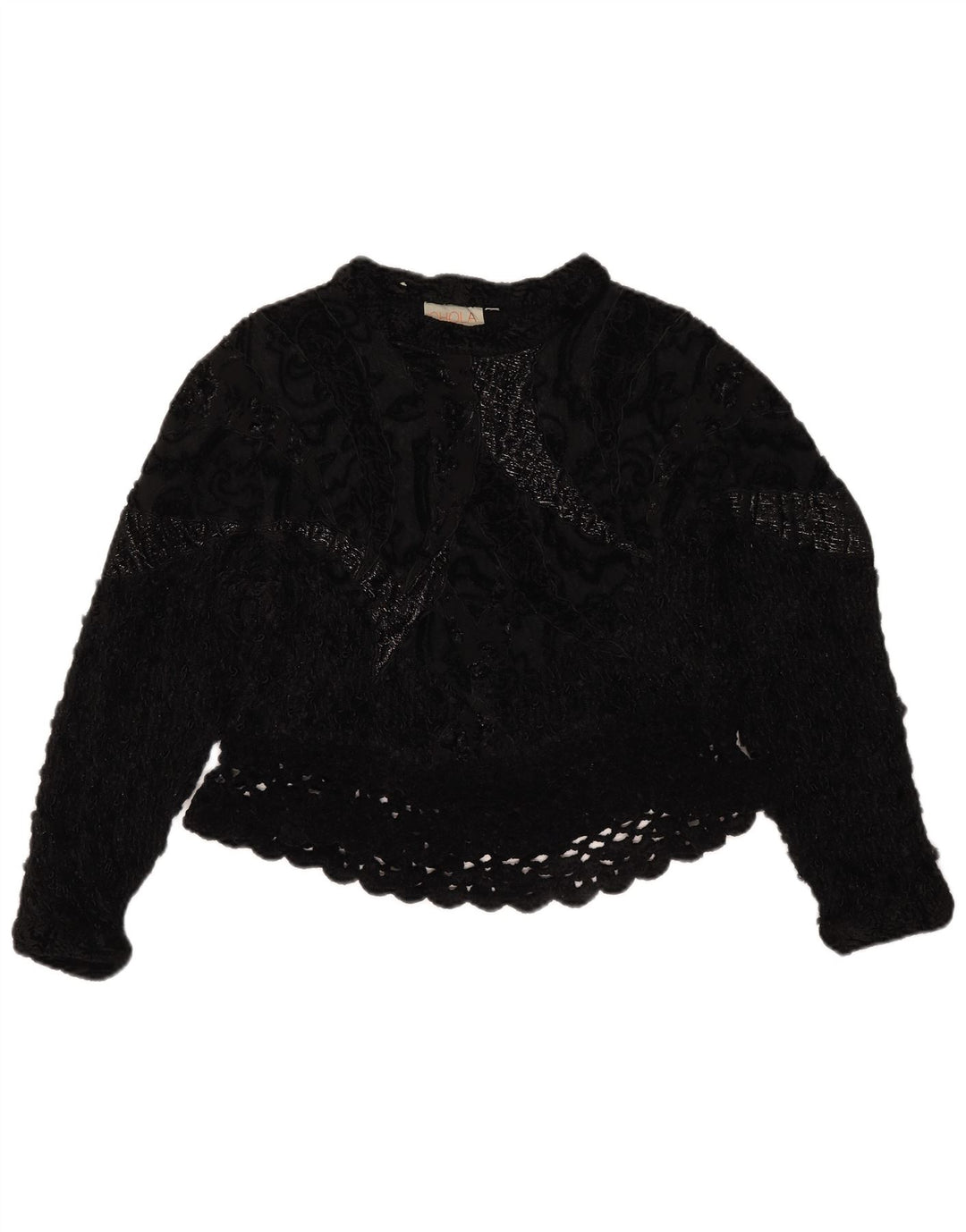 Crop Top Crochet Vintage pentru femei UK 14 Medium Black